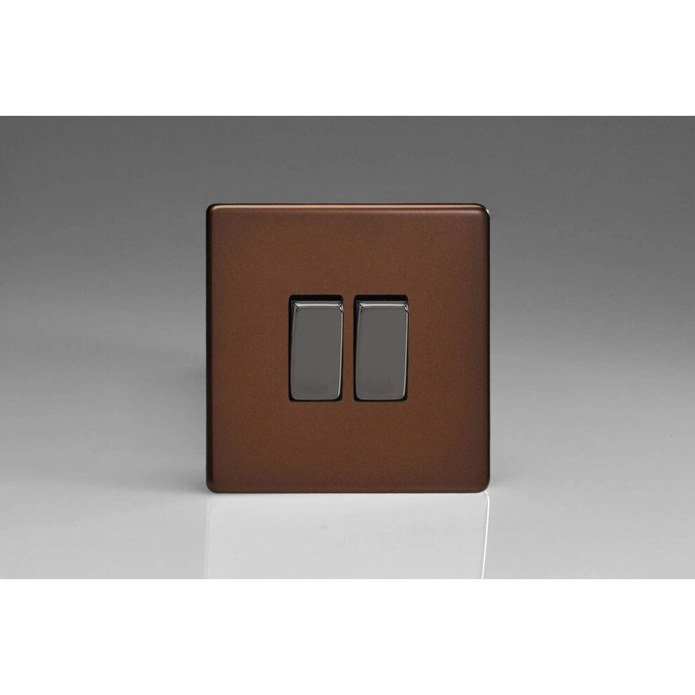 Varilight Flat Plate Screwless Mocha 2-Gang Light Switch Xdm2s 5021575460247