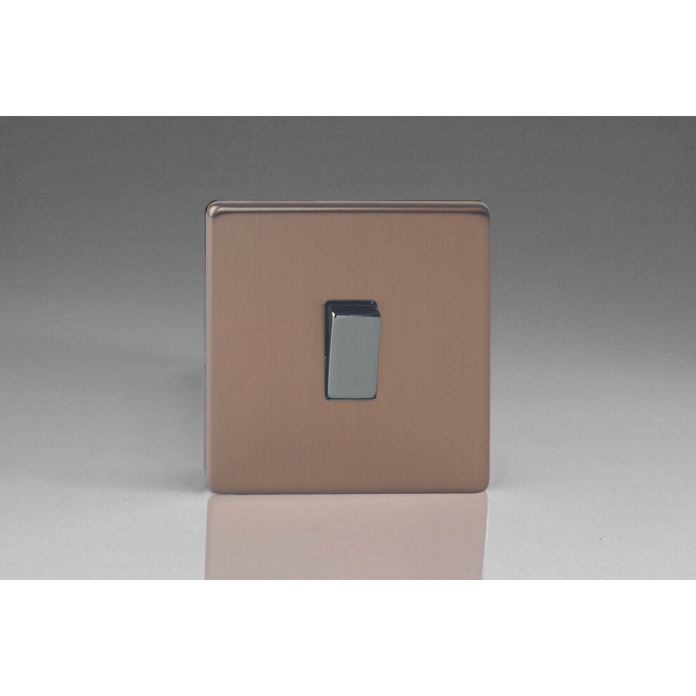 Varilight Flat Plate Screwless Brushed Bronze 1-Gang 2-Way 10 Amp Light Switch 5021575425239