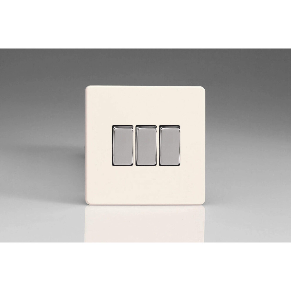 Varilight Primed Ready To Paint Flat Plate Screwless 3 Gang 2-Way 10 Amp Light Switch 5021575192605