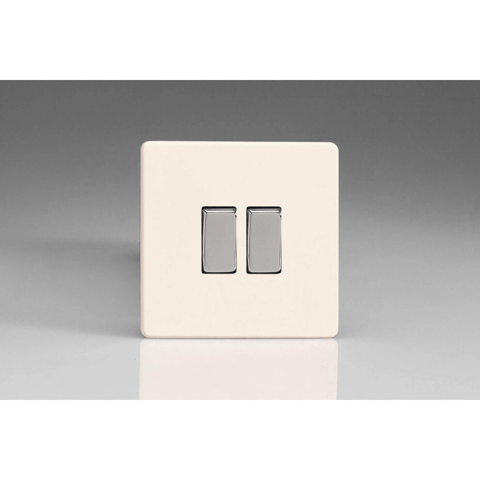 Varilight Primed Ready To Paint Flat Plate Screwless 2-Gang 2-Way 10 Amp Light Switch 5021575192599