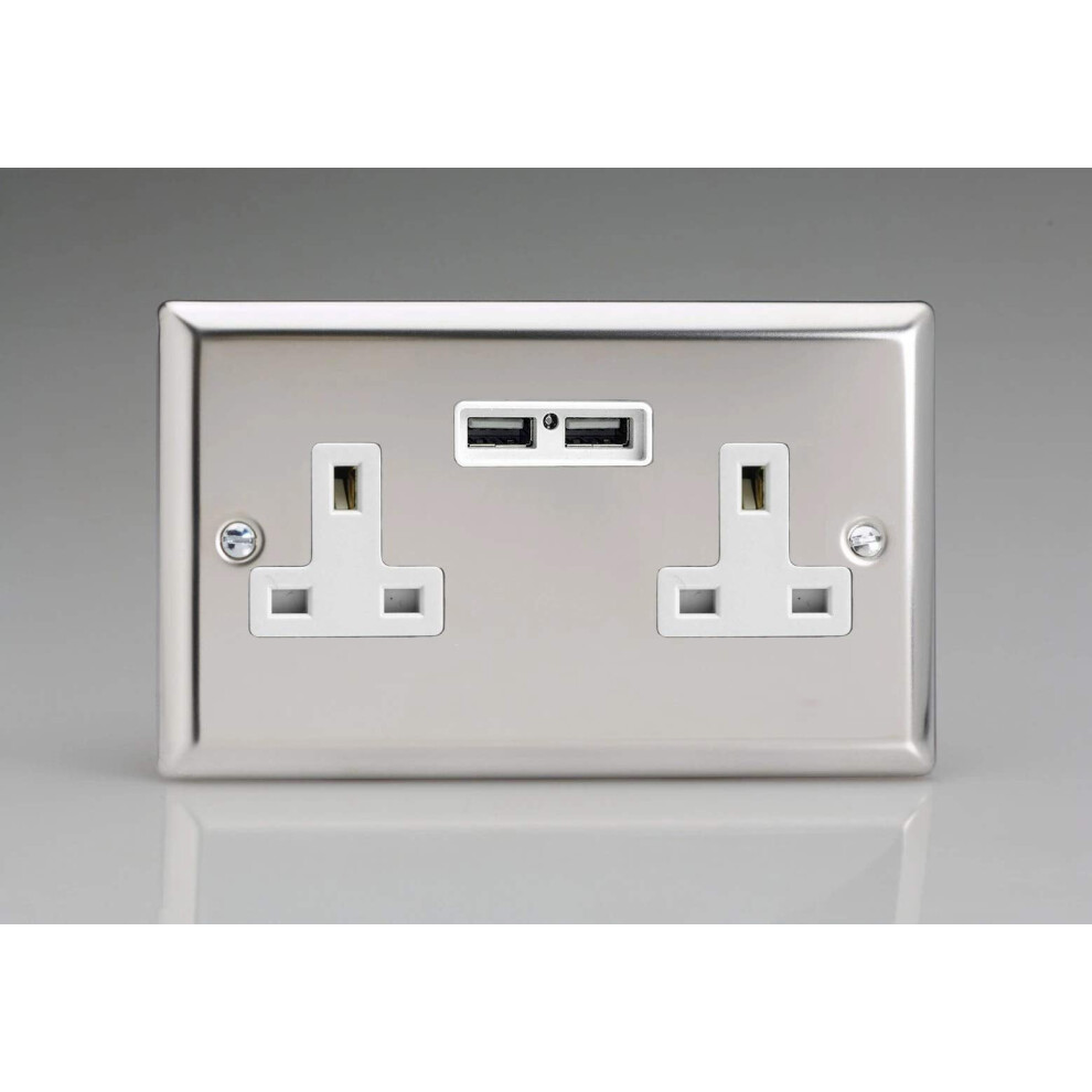 Varilight Xc5u2w 13A Socket 2-Gang With Usb White Mirror Chrome 5021575722420
