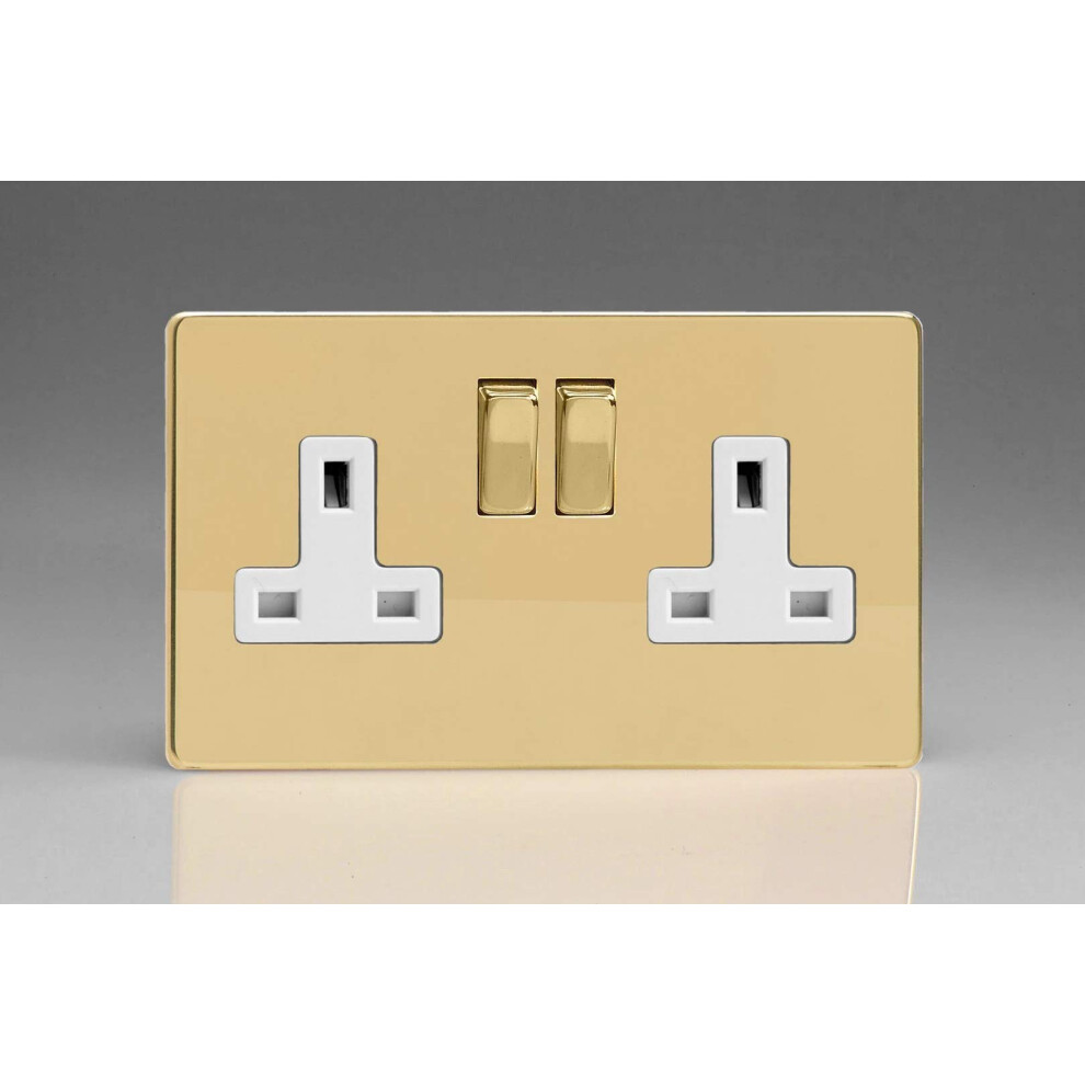 Varilight Xdv5ws 13A Socket Polished Brass White 2-Gang 5021575490466