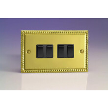 Varilight 4-Gang 10A 1- or 2-Way Rocker Switch (Twin Plate) Rope-Edge Brass
