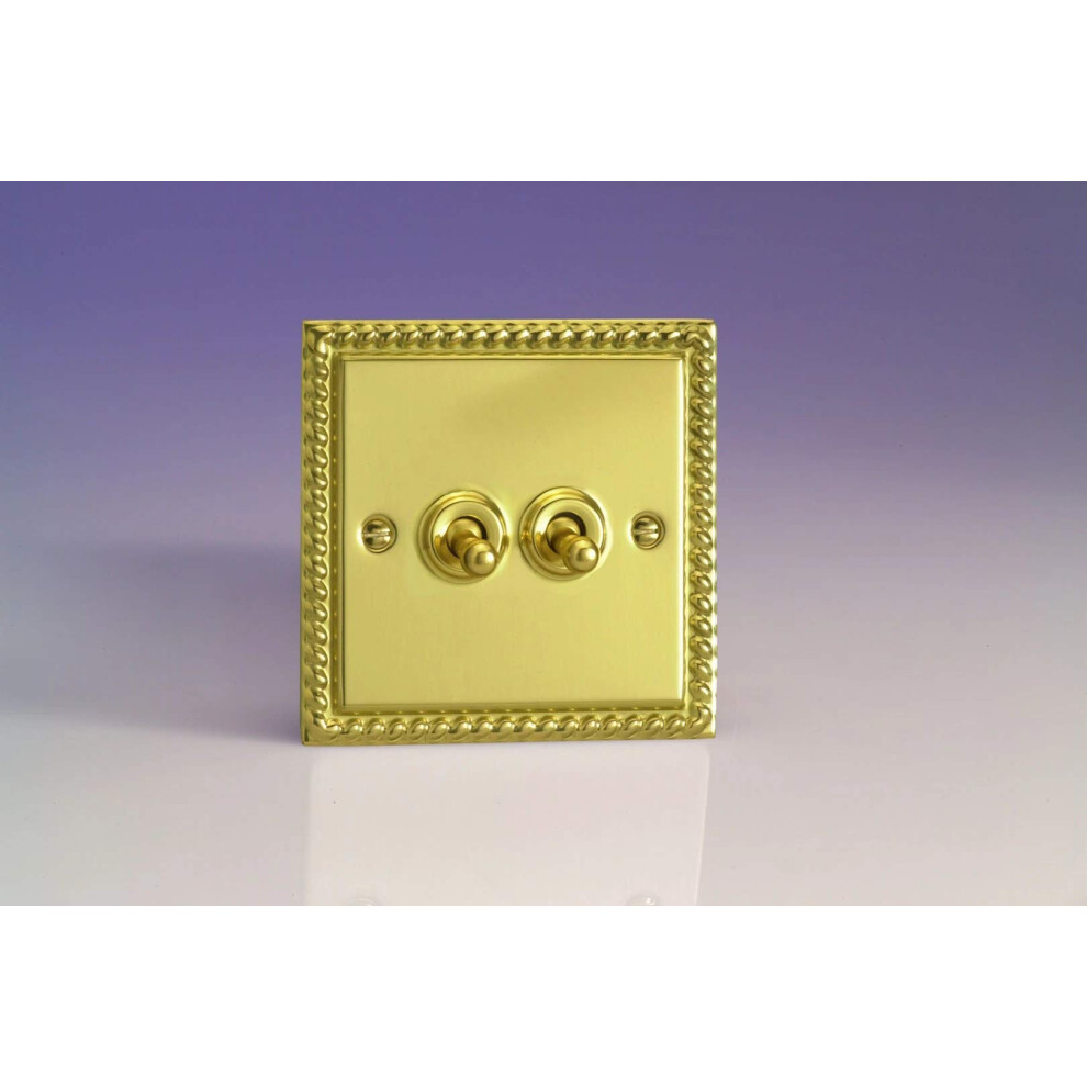 Varilight 2-Gang 2-Way 10A Toggle Switch Rope-Edge Brass 5021575750966