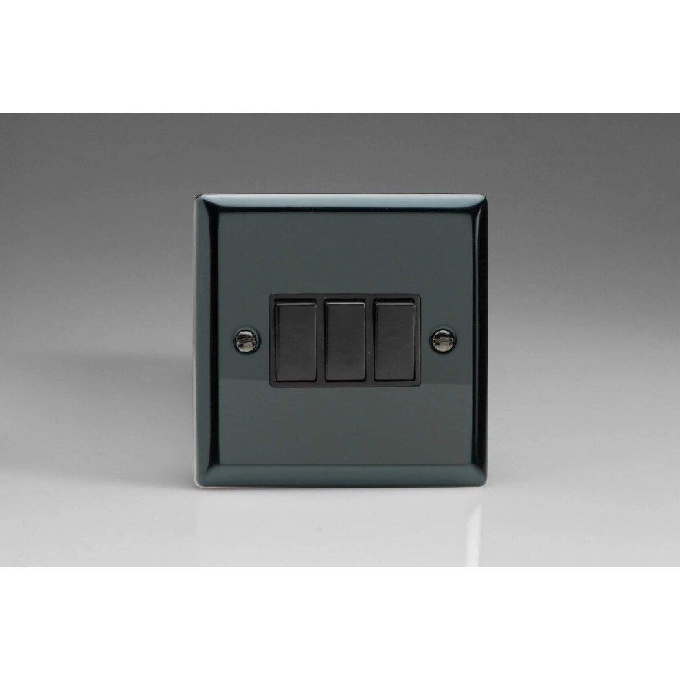 Varilight 3-Gang 10A 1- Or 2-Way Rocker Switch Iridium 5021575770216