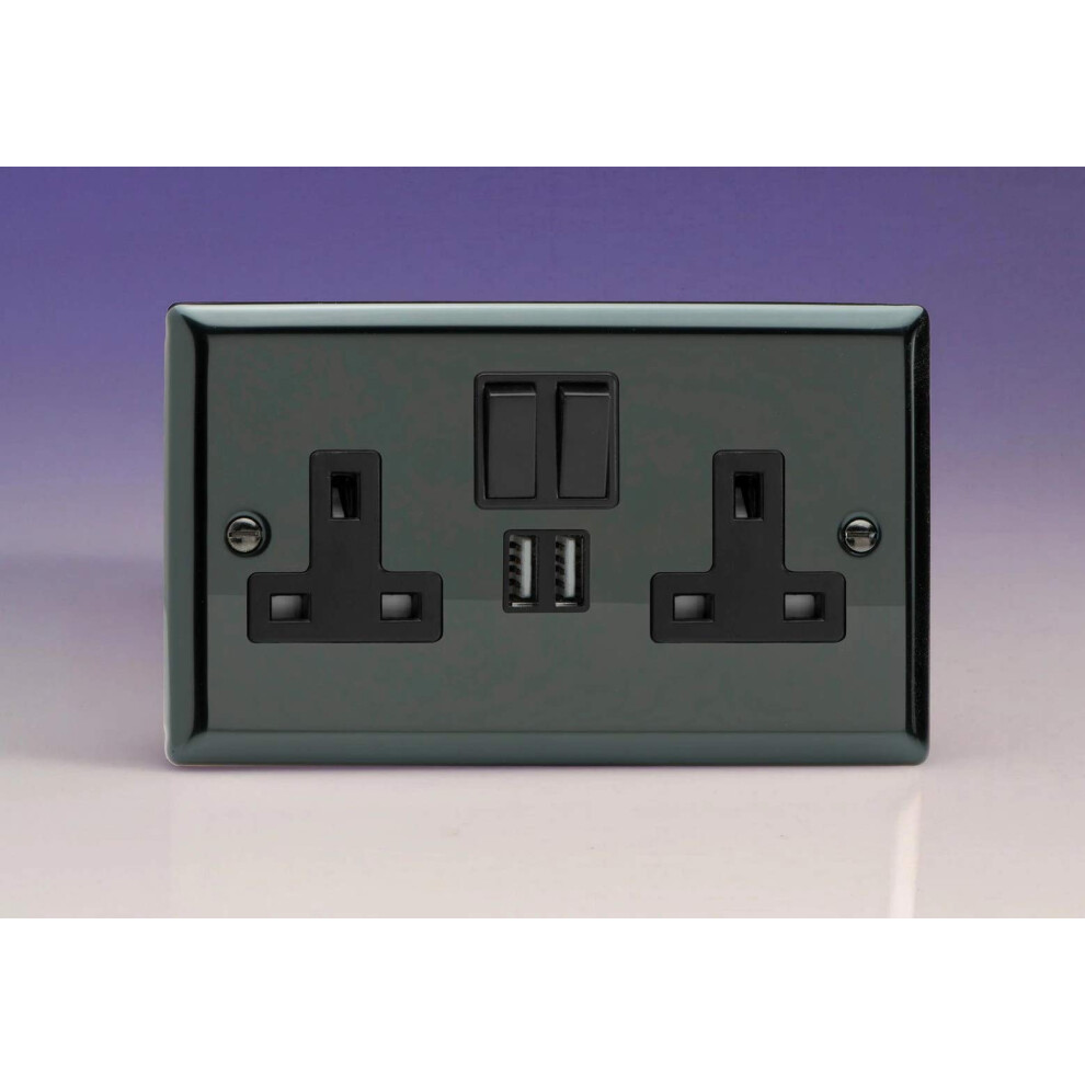 Varilight 2-Gang 13A Single Pole Switched Socket + 2X5v Dc 2100Ma Usb Charging Ports Iridium 5021575772562