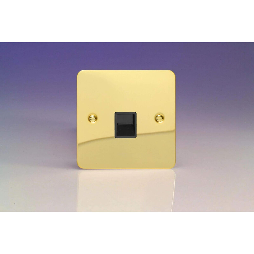 Varilight Ultra Flat Plate Polished Brass Telephone Master Socket With Black Insert Xfvtmb 5021575780932