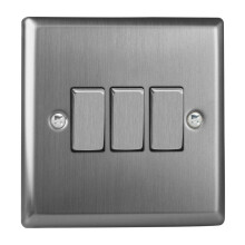 Varilight 3-Gang 10A 1- or 2-Way Rocker Switch Brushed Steel
