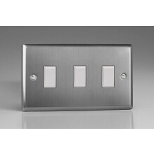 Varilight 3-Gang 10A 1- or 2-Way Rocker Switch (Twin Plate) Brushed Steel