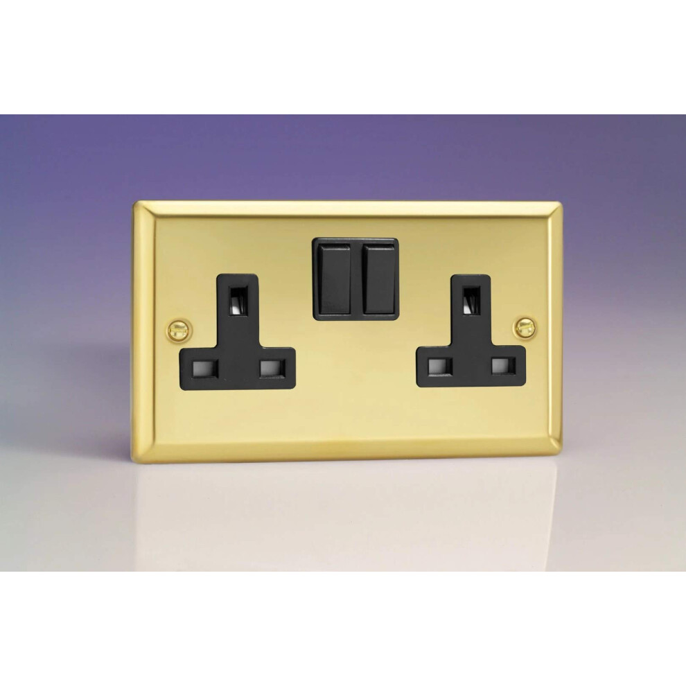 Varilight 2-Gang 13A Double Pole Switched Socket Polished Brass 5021575850413