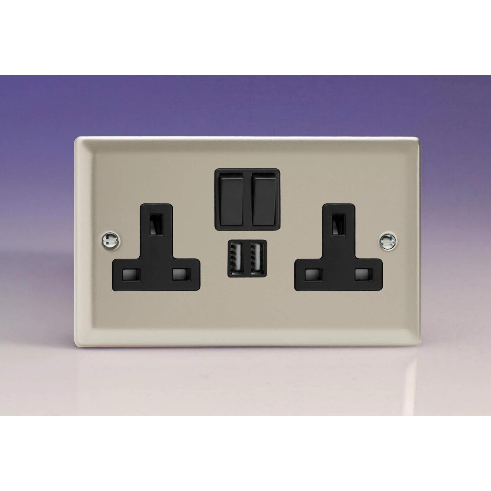 Varilight 2-Gang 13A Single Pole Switched Socket + 2X5v Dc 2100Ma Usb Charging Ports Satin 5021575802566