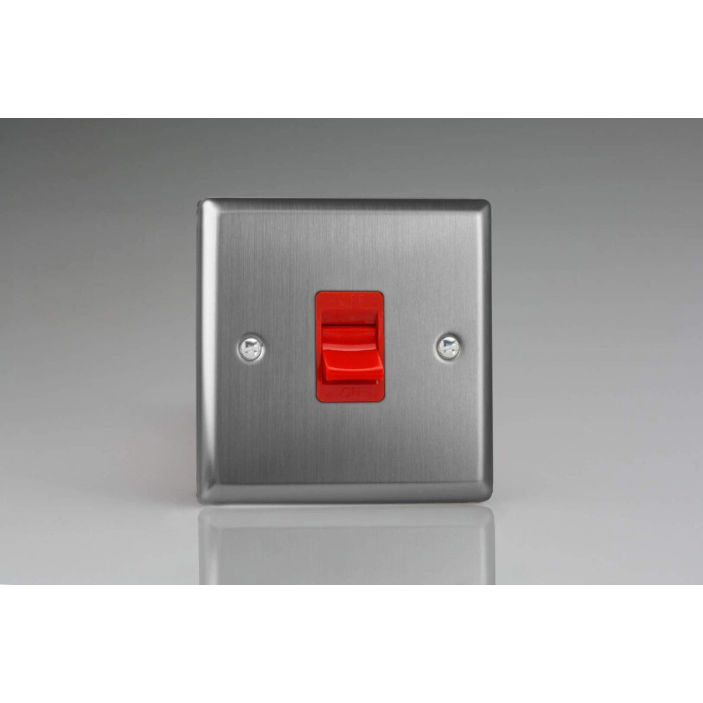 Varilight 1-Gang 45A Cooker Switch Red Insert Brushed Steel 5021575032239