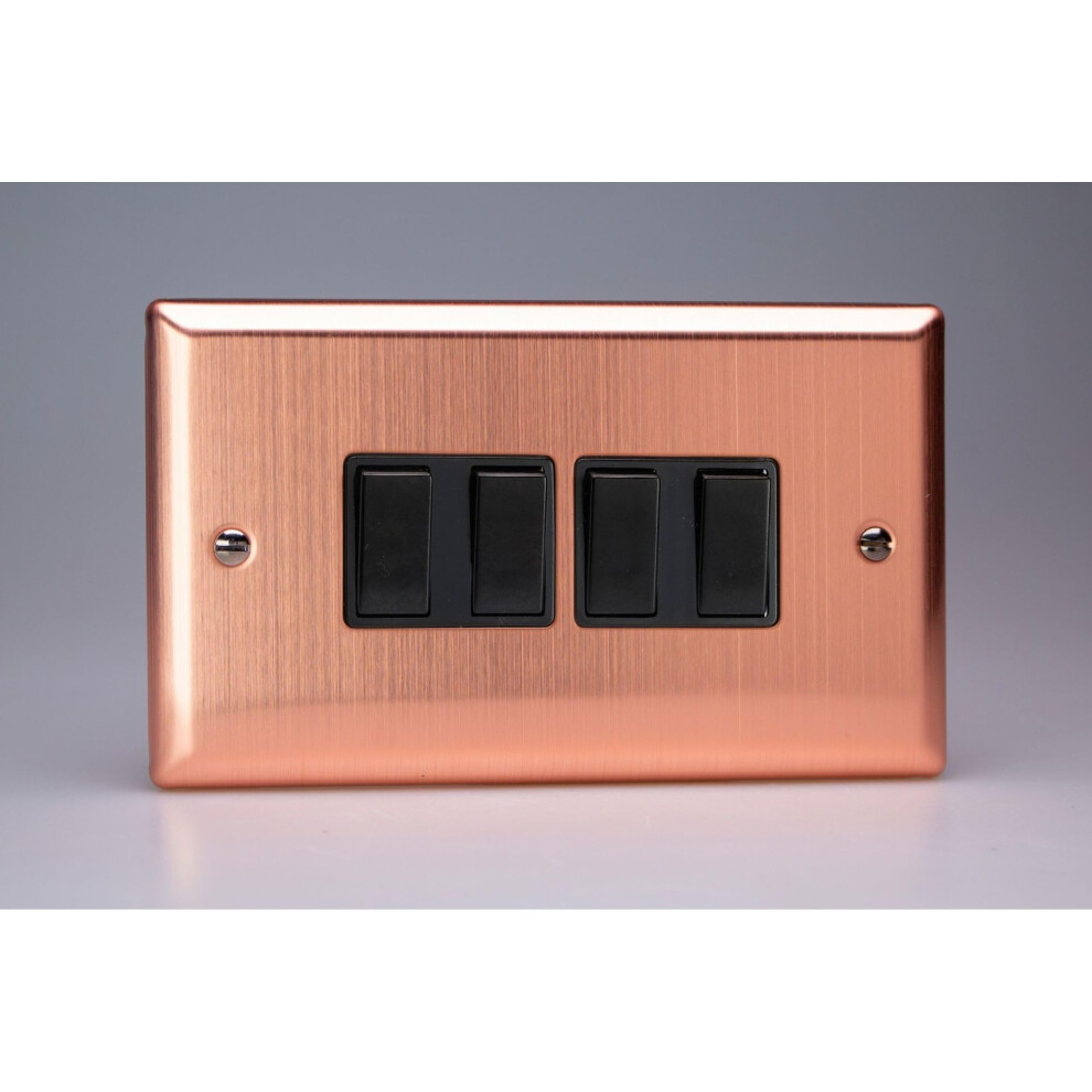 Varilight 4-Gang 10A Rocker Switch With Brushed Copper Finish And Black Inserts 5021575187809