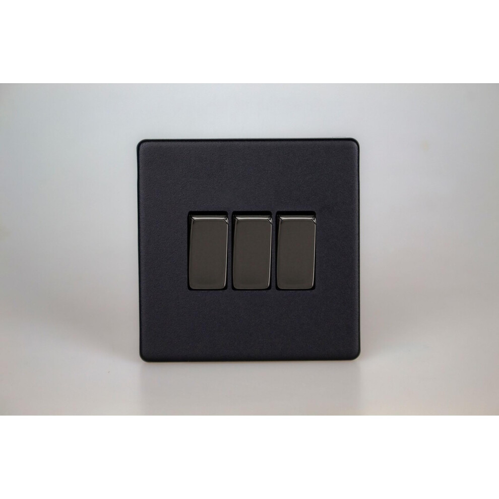 Varilight 3-Gang 10A Rocker Switch - Stylish Matt Black Finish For Home Decor 5021575018073