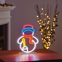 Neon LED Snowman Christmas Light Sign Small Table Top Xmas 24.5cm