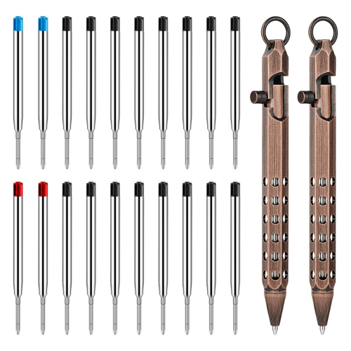 2Pack Bolt Action Pen Set, Hexagonal Solid Brass Pocket Pen E