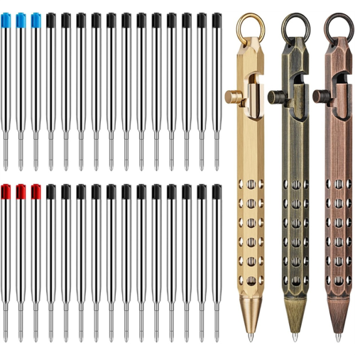 3Pack Bolt Action Pen Set, Hexagonal Solid Brass Pocket Pen A