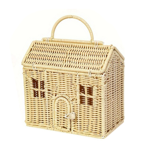 Rattan House Shaped Basket with Lid Shelf Organizer