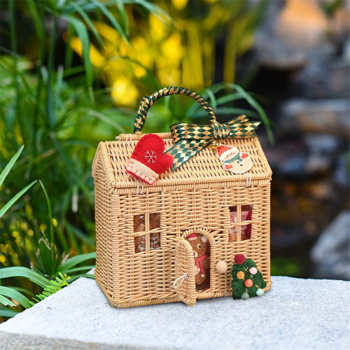 Rattan House Shaped Basket with Lid Shelf Organizer 2