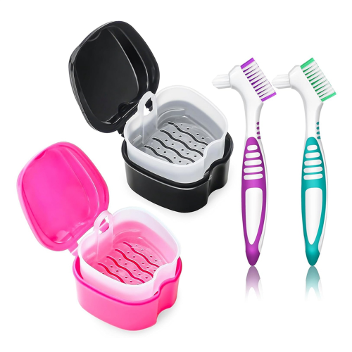 2 Pack Denture Bath Case Cup Retainer Cleaner Holder Case A