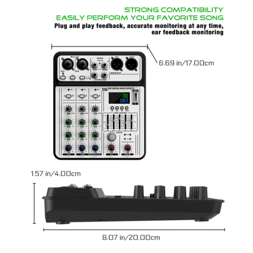 Επαγγελματικός μίκτης ήχου D-04 4 καναλιών 256DSP USB Studio Bluetooth 1