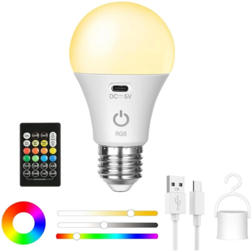 LED Rechargeable Light Bulbs Smart RGB Changing Bulb with Hook 2