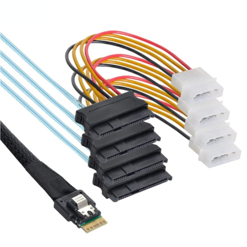 PCIE SAS 4.0 SFF-8654 4i Host σε 4X SFF-8482 με καλώδιο τροφοδοσίας 4P