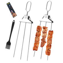 brochetas de acero inoxidable para kebab, de 3 vías, reutilizables