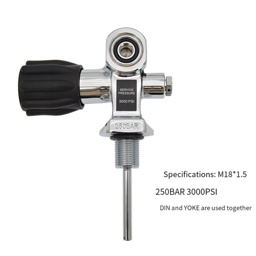 Βαλβίδα δεξαμενής DIN/YOKE 3000Psi 250Bar M18x1.5 για καταδύσεις 1