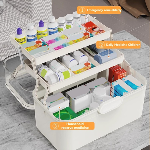 3-Tier Medicine Storage Box, Portable & Dustproof, 1
