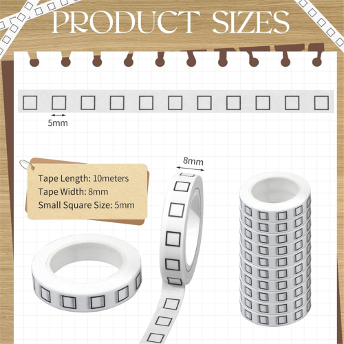 10 Rolls Checkbox Washi Tapes 8MM Thin Decorative Masking Tape 2