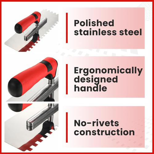 6Pcs Tile Tools Set Square Trowel,1 Rubber Grout Float 2