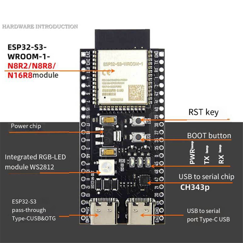 Esp32-S3 Development Board Kit 2.4G Wifi Bt Module Esp32-S3-N16r8 4852046469350