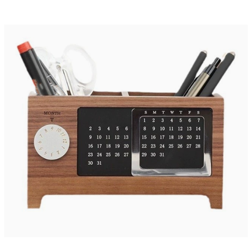 Holzkalender-Stifthalter, multifunktionaler Schreibtisch-Organizer 2