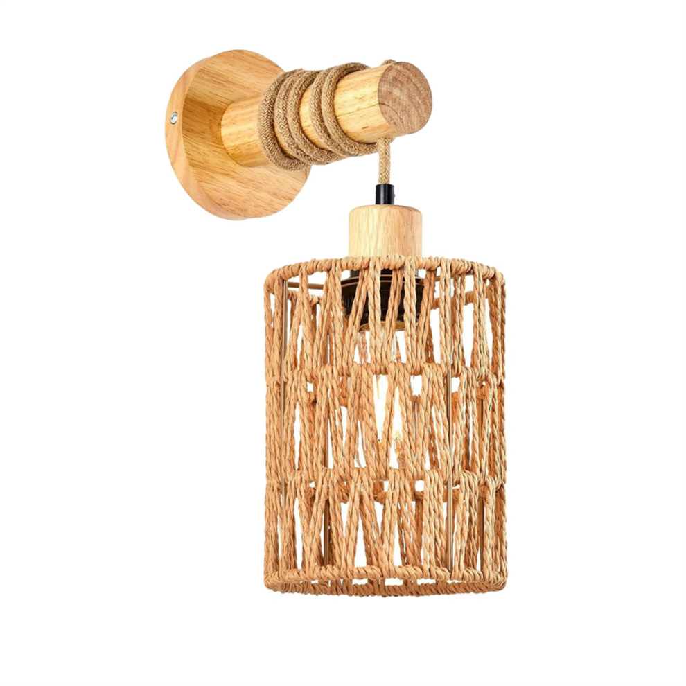 Rattan Rope Bedhead Wall Lamp Cylindrical Bedroom Light, B