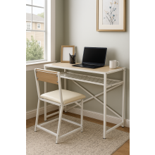 Compact Desk & Chair Set Office Study Table Metal Frame & Cushion Seat