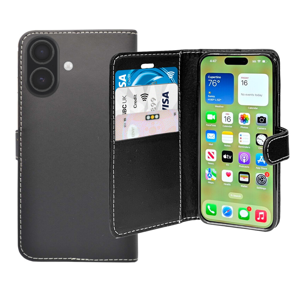 (Black) For Apple Iphone 17 Wallet Flip Pu Leather Phone Case Black 3478408758071