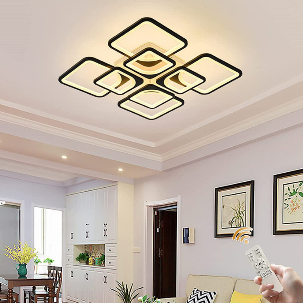 8 - Light 60cm Modern Ceiling Light, Dimmable LED Flush Mount with Remote, Rectangle Acrylic Chandelier-image-OPC-PJZX6W9-NEW