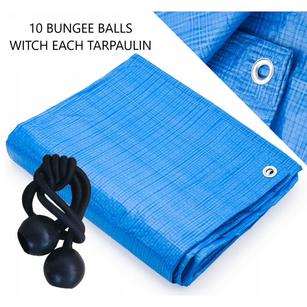 (2m x 3m) Blue S-Grade Tarpaulin Cover with 10 Black Bungee Ball 4", Waterproof Protective Sheet, Multi-Purpose Outdoor Storage Cover-image-OPC-PJZX8X2-NEW