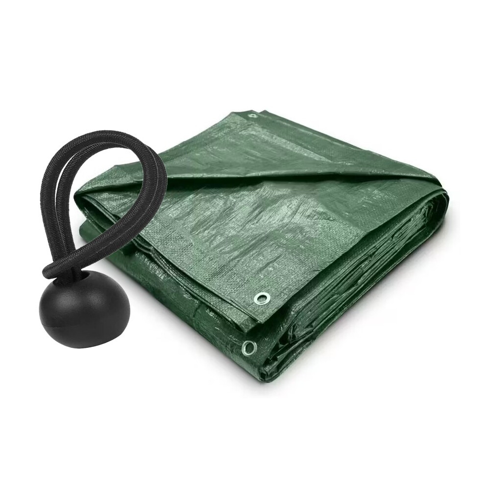(1M X 1M) Waterproof Green Tarp Cover With 10 Black Bungee Ball Ties, S-Grade Tarpaulin For Outdoor Storage, Furniture Protection 5061004429100