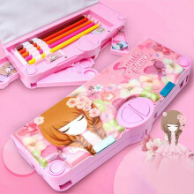 (PasswordF863, Pink) Folding Double Sided Pencil Box With 6-hole Ejection Pencil Slot For Teen Students Girls Kids