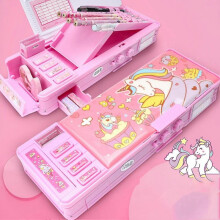 (No PasswordF860, Unicorn) Folding Double Sided Pencil Box With 6-hole Ejection Pencil Slot For Teen Students Girls Kids