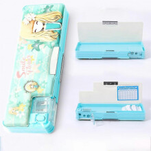 (PasswordYTF9920, Light Blue) Folding Double Sided Pencil Box With 6-hole Ejection Pencil Slot For Teen Students Girls Kids