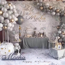 KINZON Ensemble d'arc de ballon en or gris, 179 pices de couronne de mariage gris blanc, ballon de fte d'anniversaire avec noueur, dcoration de douche
