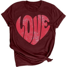 (L, wine) Valentines Day Shirts Women Cute Heart Print Sweatshirts Funny Valentines Day Gifts Outfits Clothes For Women