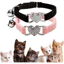 KINZON Collier pour chat 2 pices avec grelot en forme de losange color (noir et rose), joli petit collier pour chat, collier pour chat avec grelot et