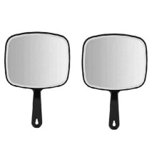 Hand Mirrors with Handle - Large Square Black Hairdressing Mirrors, Personal Makeup Glass for Salon Use, 2-Pack