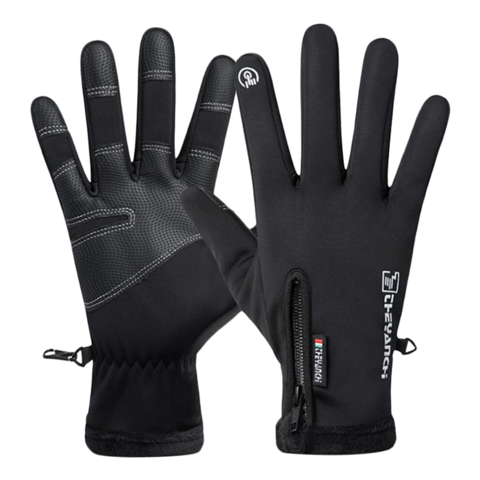 Motorcycle Gloves Full Finger Waterproof Thermal Touch Screen Windproof Zipper Men's Cycling Hiking Ski Size L Black 6038364577474
