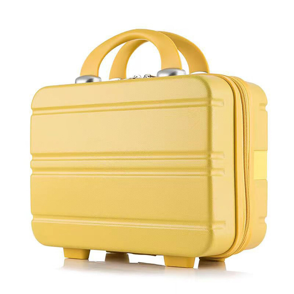 Hard Shell Carry-On Suitcase with Wheels, Small Makeup Travel Organizer Bag, Yellow Cosmetic Case with Soft Handle and Elastic Band