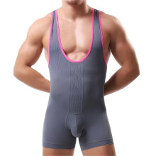 Mens Mesh Bodysuit Jockstrap Wrestling Singlet Sports Tank Top Slimming Jersey Jumpsuit Sexy Sleepwear M Gray